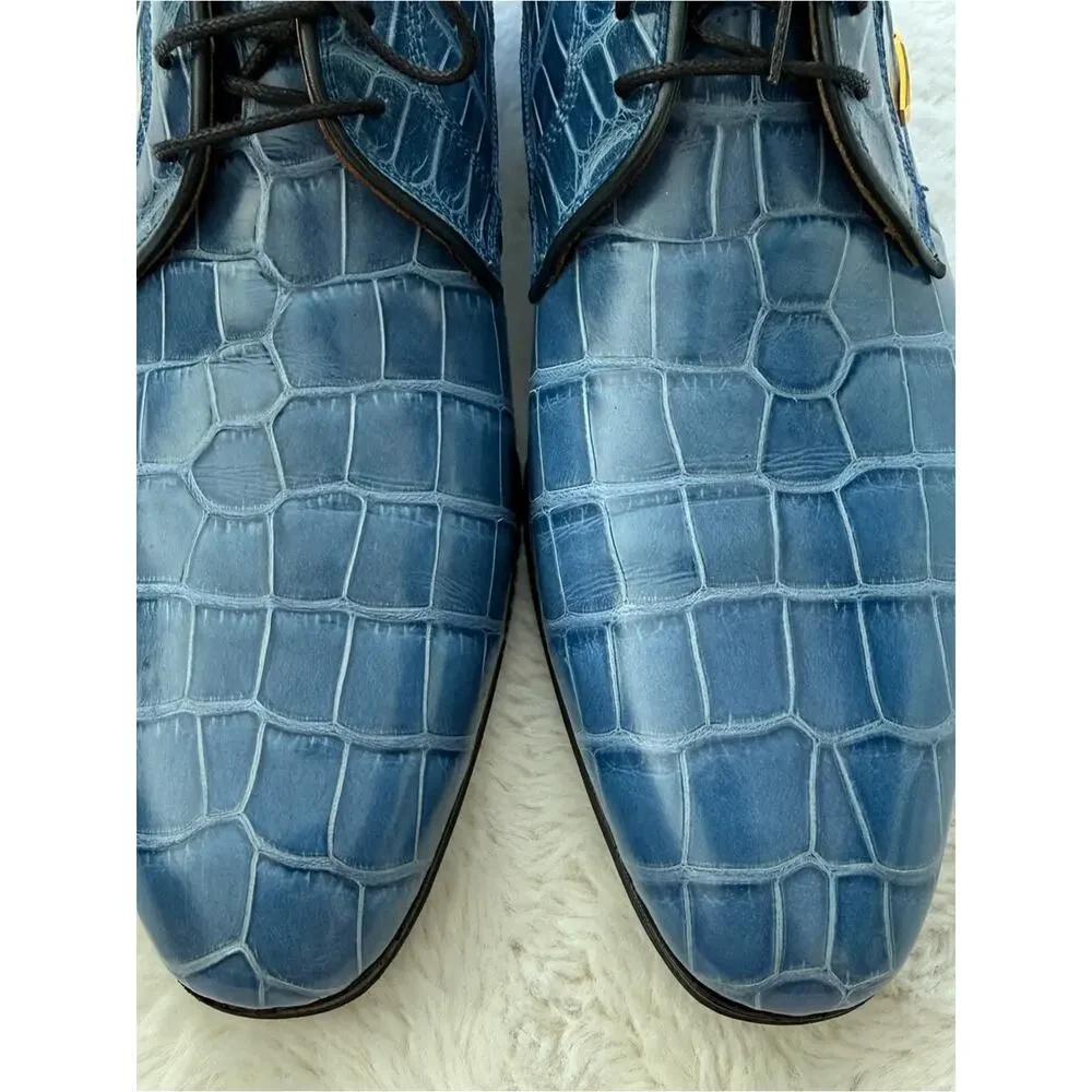Zilli men blue full crocodile skin derbies size 44 EU or 11 US Retail 4500$